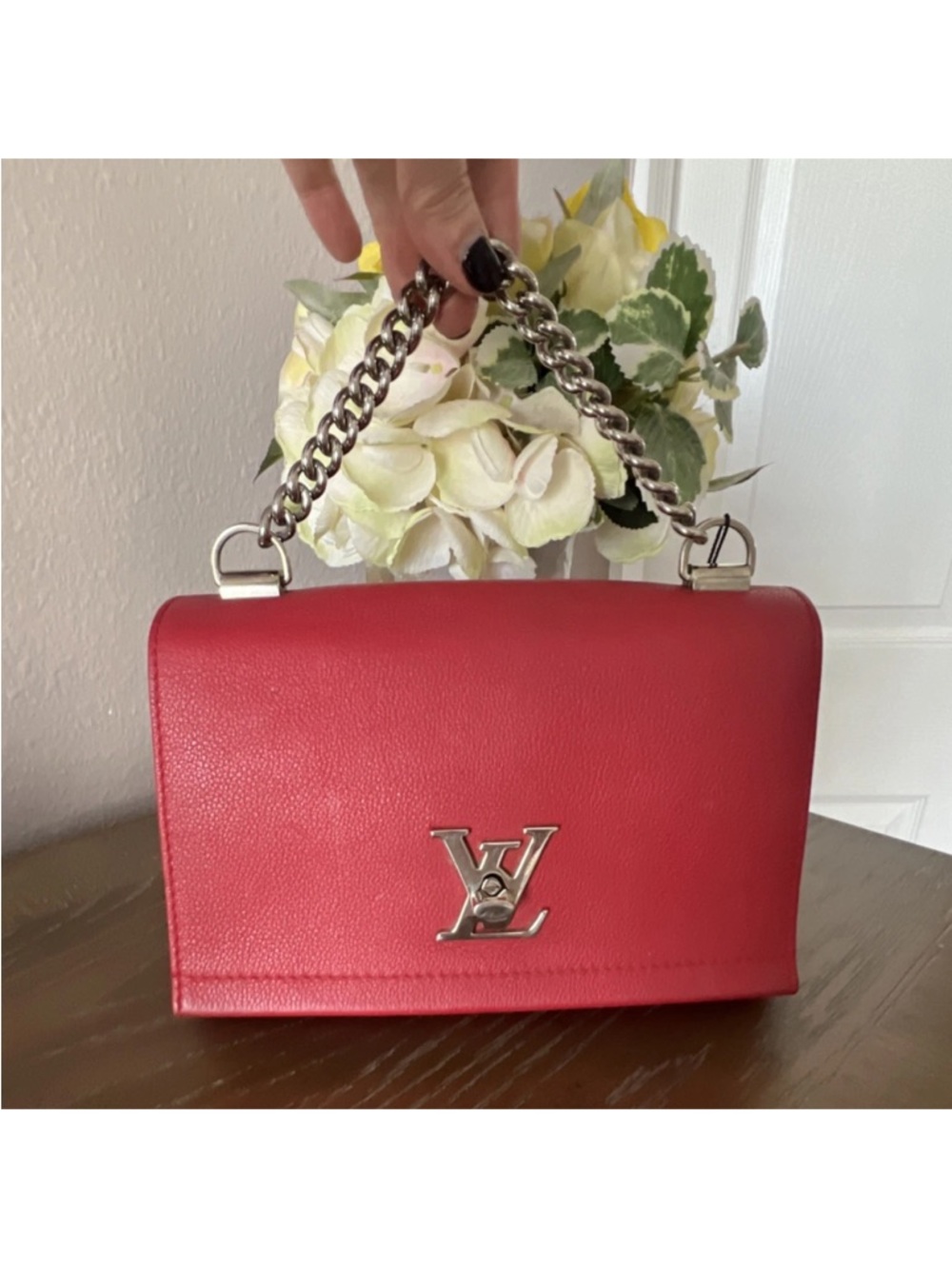 Louis Vuitton Red Leather Shoulder Bag with Silver LV Hardware - Picture 5 of 5